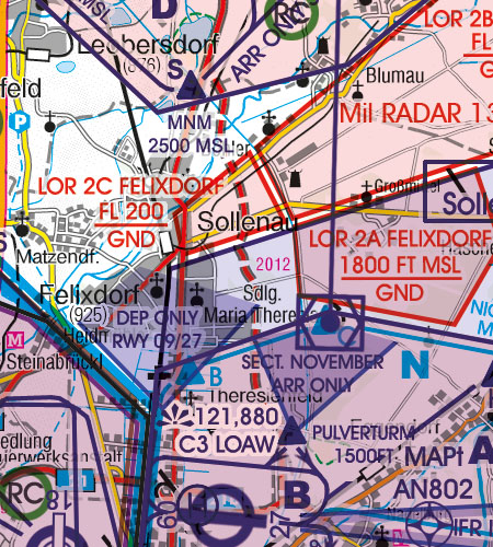 Wien Noe VFR Luftfahrtkarte Gefahrengebiet Luftsperrgebiet Flugbeschränkungsgebiet