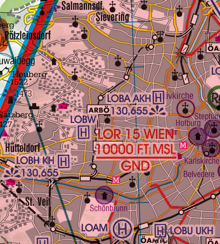 Wien Noe VFR Luftfahrtkarte Hubschrauberlandeplatz Krankenhaus