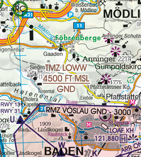 Wien Noe VFR Luftfahrtkarte TMZ Zonen Mit Transponderpflicht