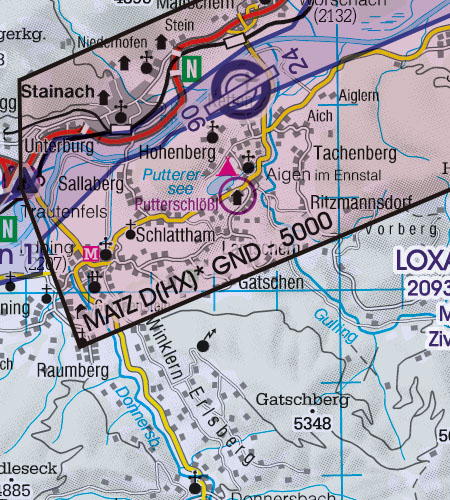 Österreich Sichtflugkarte MATZ Flugplatzverkehrszonen