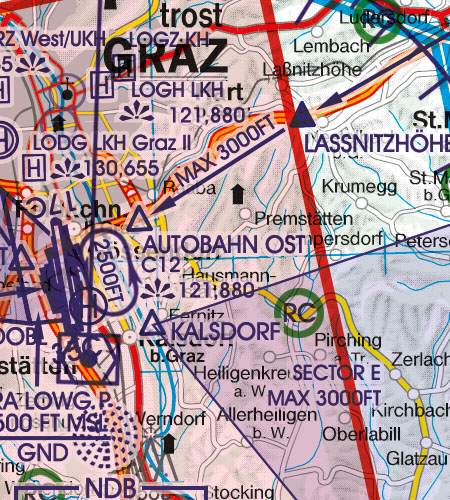Österreich Sichtflugkarte 500k Anflugverfahren