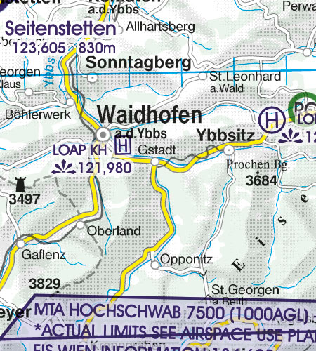 Österreich Sichtflugkarte 500k Hubschrauberlandeplatz Krankenhaus