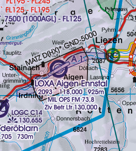 Österreich Sichtflugkarte 500k MATZ Flugplatzverkehrszonen