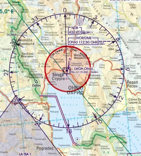 CTR Kontrollzone in Nord Mazedonien auf der Luftfahrtkarte in 500k