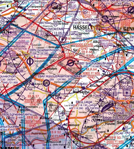ATZ Flugverkehrszonen auf der Belgien 500k Karte