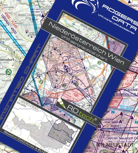 VFR ICAO Sichtflugkarte von Österreich mit Niederösterreich und Wien in 200k