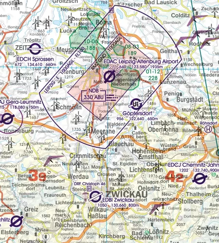RMZ Funkkommunikationspflicht auf der 500k ICAO Karte von Deutschland