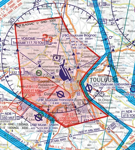 Anflugverfahren auf der Frankreich ICAO Karte in 500k