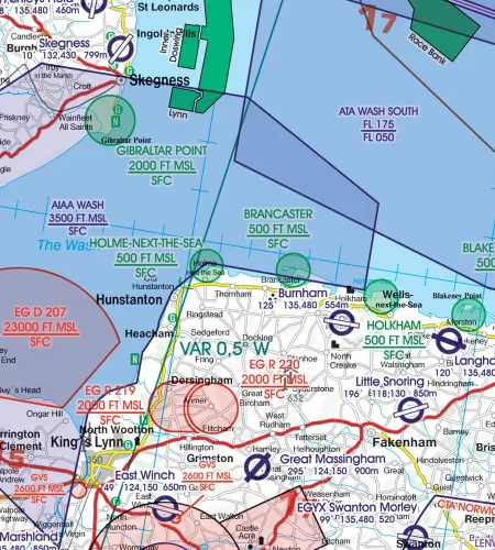 AIAA Areas Intense AirTraffic auf der ICAO Karte von Großbritannien in 500k