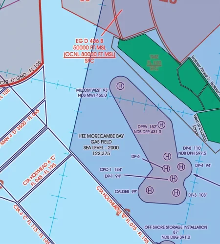 Gasfeld auf der ICAO Karte von Großbritannien in 500k