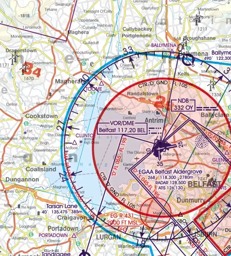 CTR Kontrollzone auf der ICAO Karte von Irland in 500k