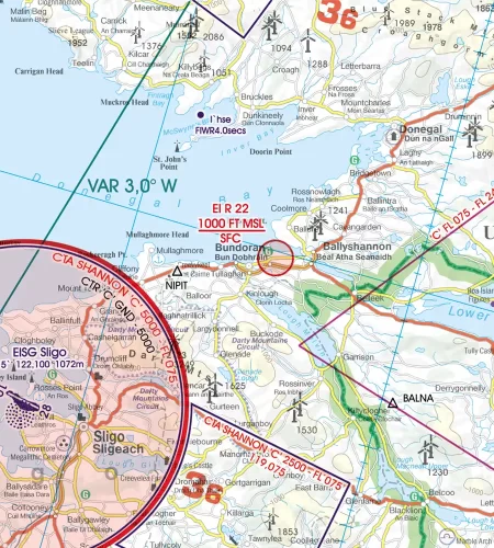 EI-R Luftbeschränkungsgebiet in 500k auf der ICAO Karte von Irland