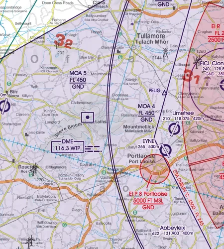 MOA Military Operating Zone auf der Sichtflugkarte in 500k von Irland