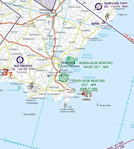Naturschutzgebiete auf der ICAO Karte von Irland in 500k
