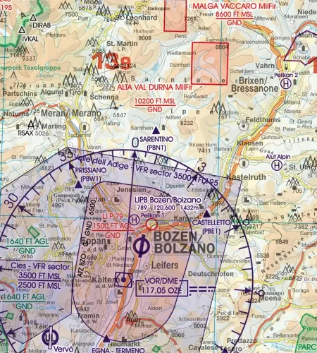 Sichtflugsektor auf der 500k VFR Karte von Italien