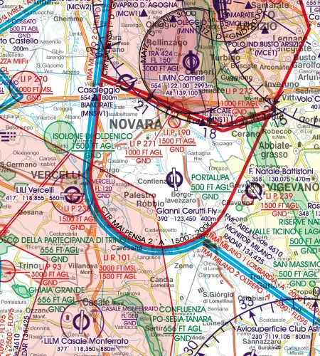TRA und Ultraleichtflugplatz auf der ICAO Karte von Italien in 500k