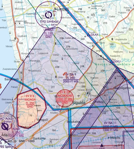 Flugbeschränkungsgebiet auf der VFR Karte von Lettland in 500k