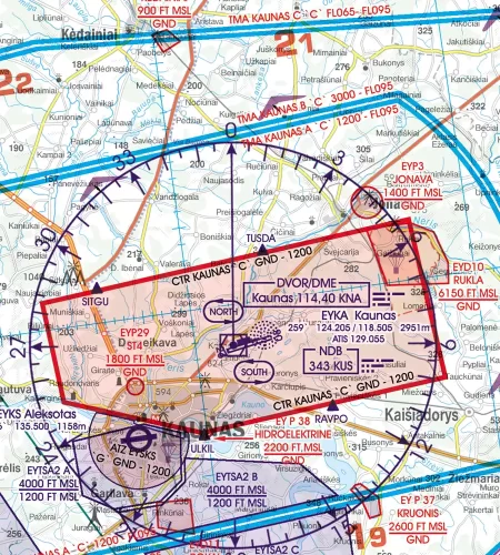 CTR Kontrollzone auf der Sichtflugkarte von Litauen in 500k