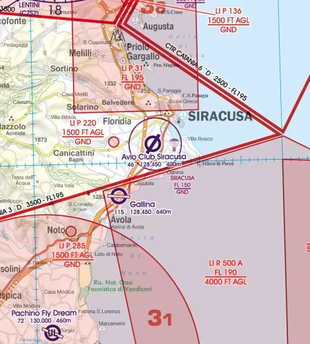 Flughafen auf der ICAO Karte für Malta und Sizilien in 500k