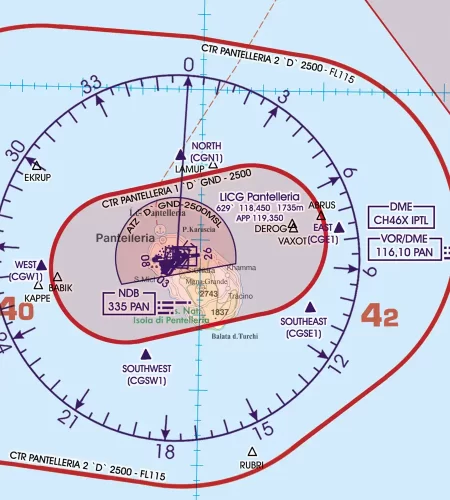 Flugplatzverkehrszone auf der Sichtflugkarte für Malta und Sizilien in 500k