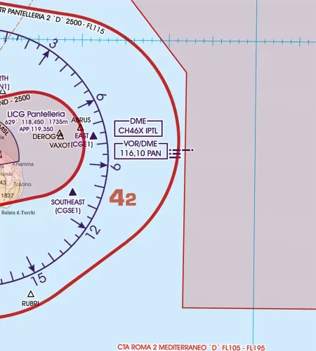 Funknavigationsanlage auf der 500k VFR Karte für Malta und Sizilien