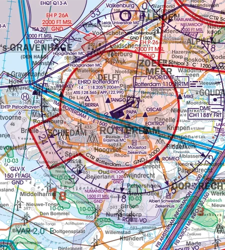 CTR Kontrollzonen auf der Sichtflugkarte der Niederlande in 500k