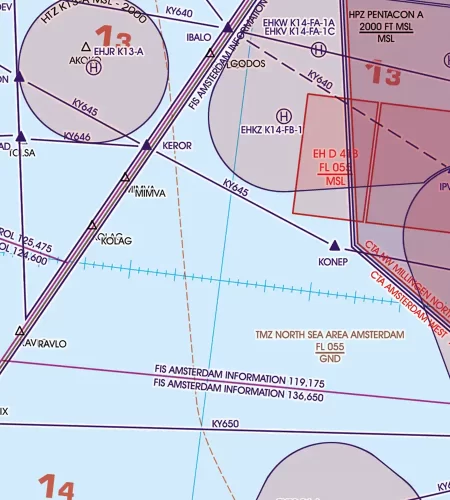 Transitstrecken auf der VFR ICAO Karte der Niederlande in 500k