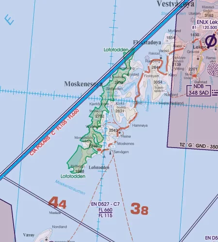 Naturschutzgebiete auf der 500k ICAO Karte von Norwegen