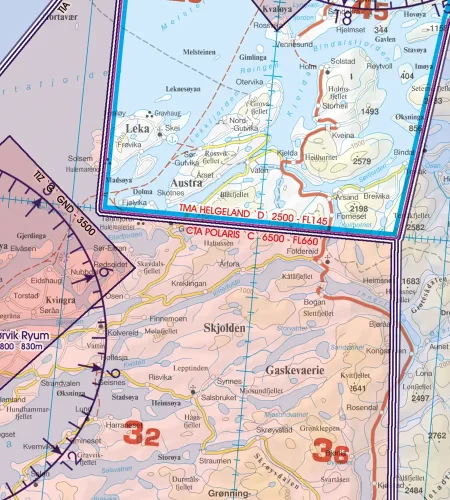 Nahkontrollbezirk auf der ICAO Karte von Norwegen in 500k