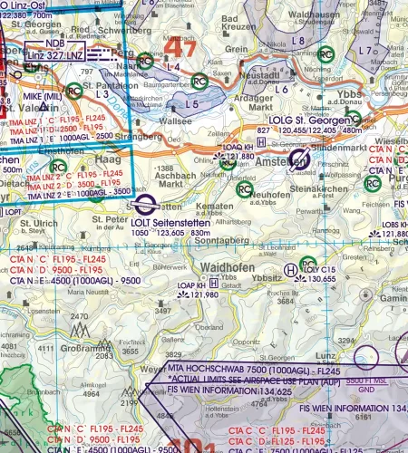 Hubschrauberlandeplatz Krankenhaus auf der Sichtflugkarte für Österreich in 500k