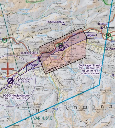 MATZ Flugverkehrszone auf der 200k Sichtflugkarte von Österreich