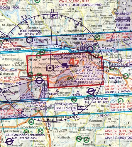 VFR Sichtflugsektor auf der ICAO Karte für Österreich in 500k
