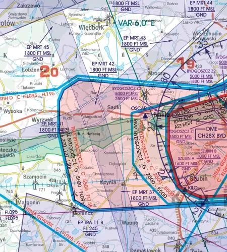Militär Streckensysteme auf der VFR ICAO Karte von Polen in 500k