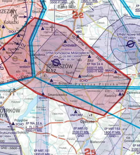 Militärflugplatz auf der 500k ICAO Karte von Polen