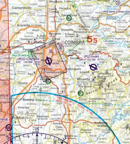 ATZ Flugplatzverkehrszone auf der VFR Karte von Portugal in 500k