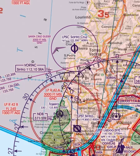 Luftsportgebiet auf der 500k VFR Karte von Portugal