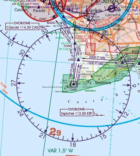 Anflugverfahren auf der VFR ICAO Karte von Portugal in 500k