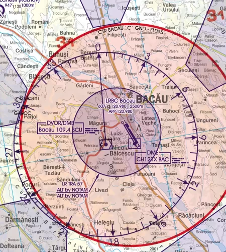 Funknavigationsanlage auf der 500k ICAO Karte von Rumänien