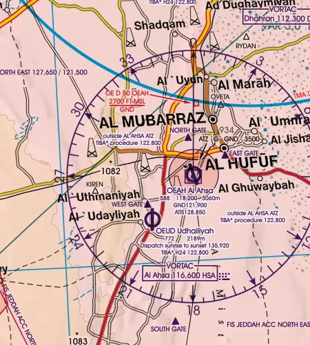Anflugverfahren auf der 500k VFR Karte von Saudi Arabien