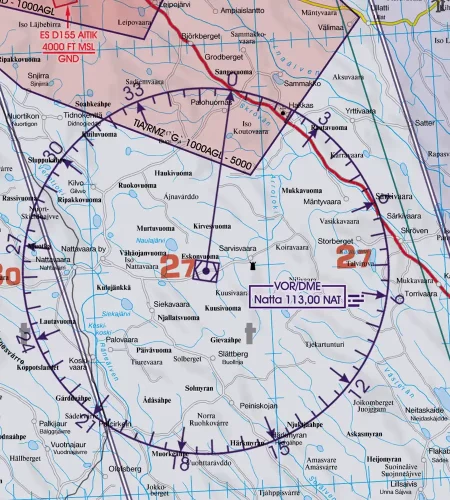 VOR Funknavigationsanlage auf der 500k ICAO VFR Karte von Schweden