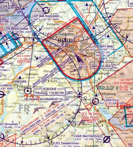 Anflugverfahren auf der 500k ICAO Karte der Schweiz