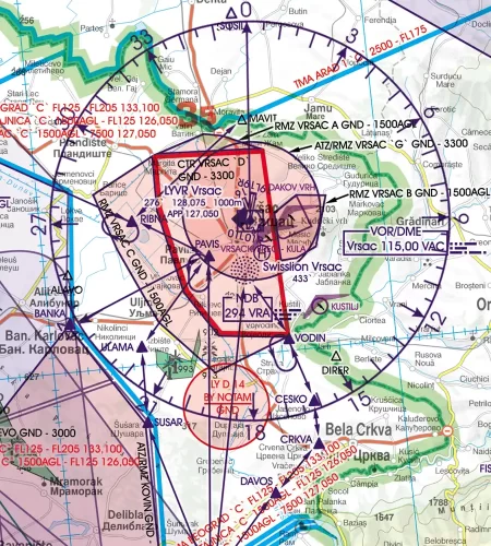 CTR Kontrollzone auf der ICAO Karte von Serbien in 500k
