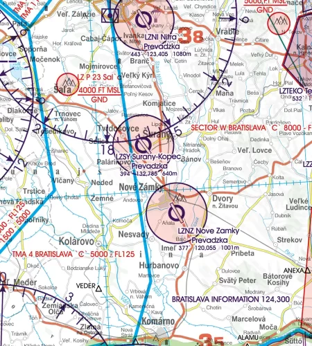 ATZ Flugplatzverkehrszone auf der 500k Sichtflugkarte der Slowakei