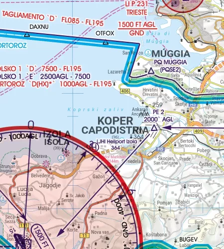 Sichtflugstrecke auf der 500k Sichtflugkarte von Slowenien