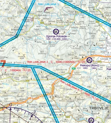 TMA Nahkontrollbezirk auf der 500k VFR ICAO Karte von Slowenien