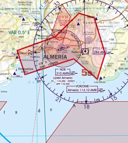 Funknavigationsanlage auf der Sichtflugkarte von Spanien in 500k