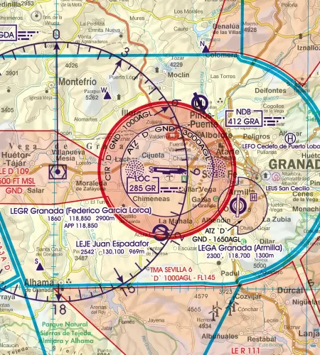 CTR Kontrollzone auf der 500k Sichtflugkarte von Spanien