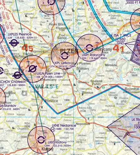 ATZ Flugverkehrszone auf der ICAO Karte von Tschechien in 500k