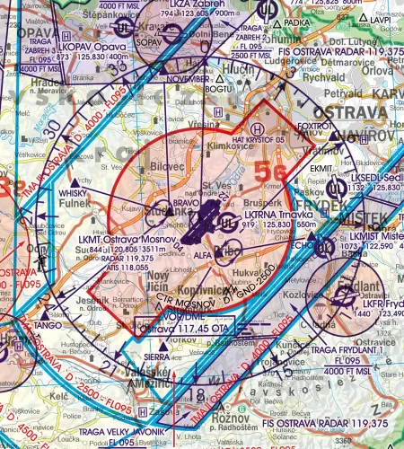 Anflugverfahren auf der VFR Karte von Tschechien in 500k