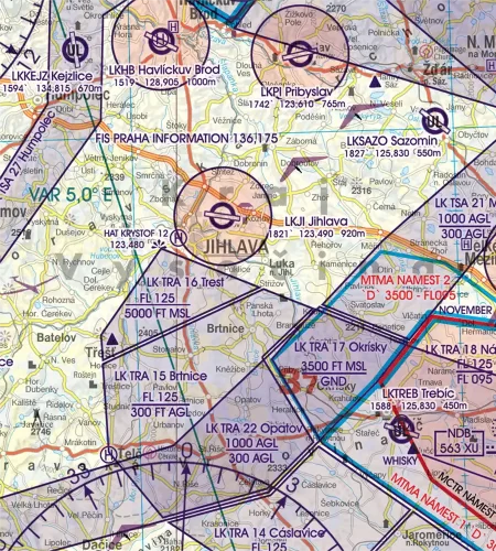 Hubschrauberlandeplatz auf der 500k Sichtflugkarte von Tschechien